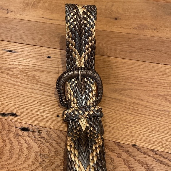 Amanda Smith Metallic Bronze Pewter Gold Snakeskin Effect Woven Wise Belt XL - Picture 2 of 7